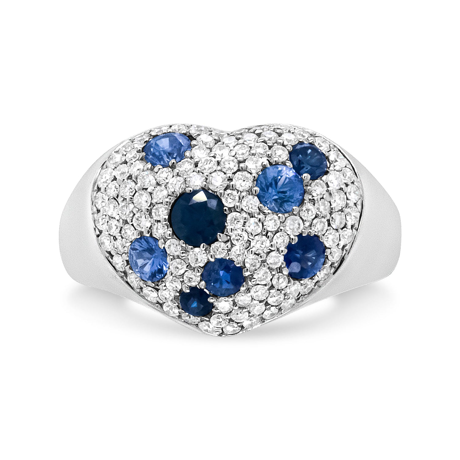 18K White Gold Blue Sapphire and 5/8 Cttw Diamond Cluster Heart Shaped Ring (F-G Color, VS1-VS2 Clarity) - Size 7.5 by Bids.com