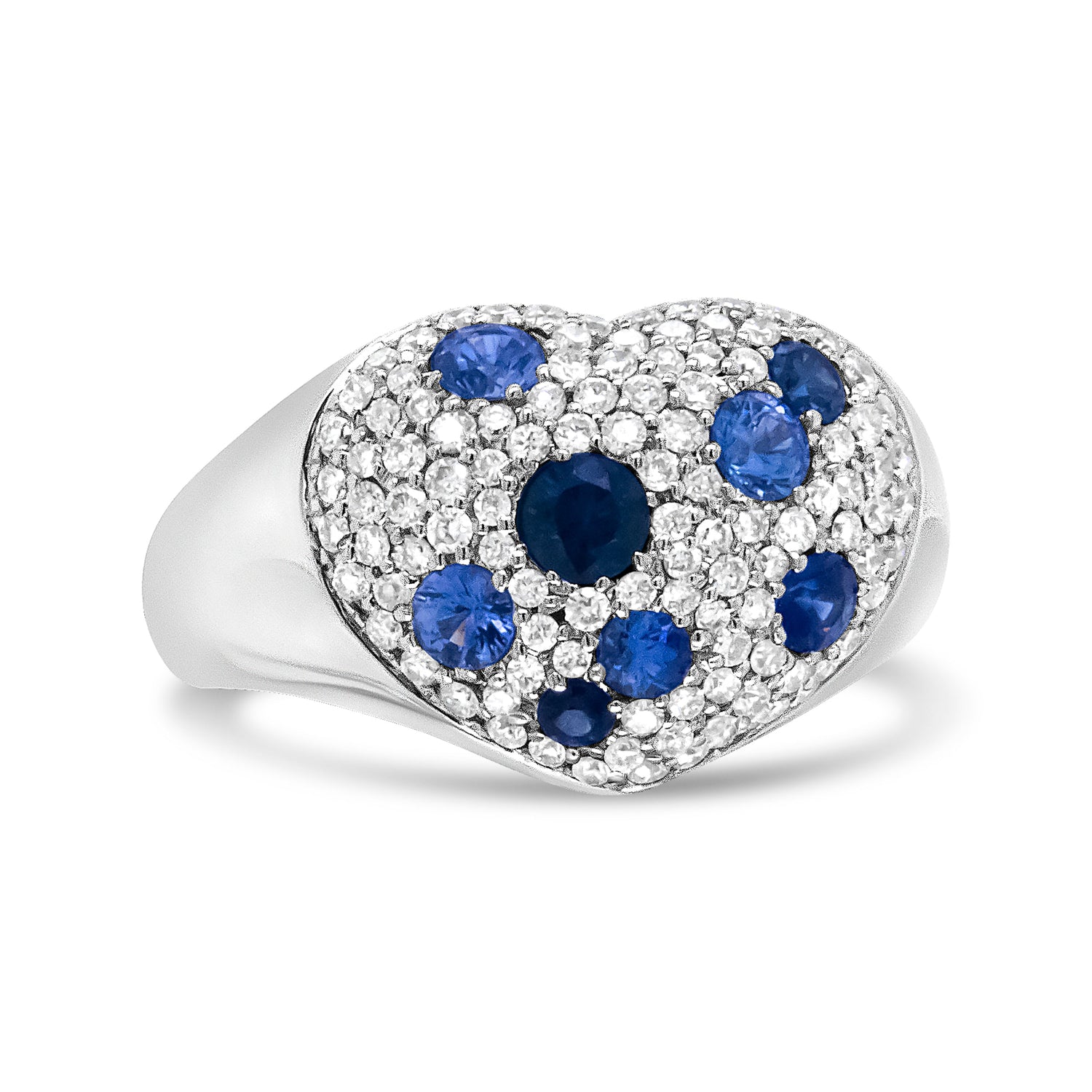18K White Gold Blue Sapphire and 5/8 Cttw Diamond Cluster Heart Shaped Ring (F-G Color, VS1-VS2 Clarity) - Size 7.5 by Bids.com