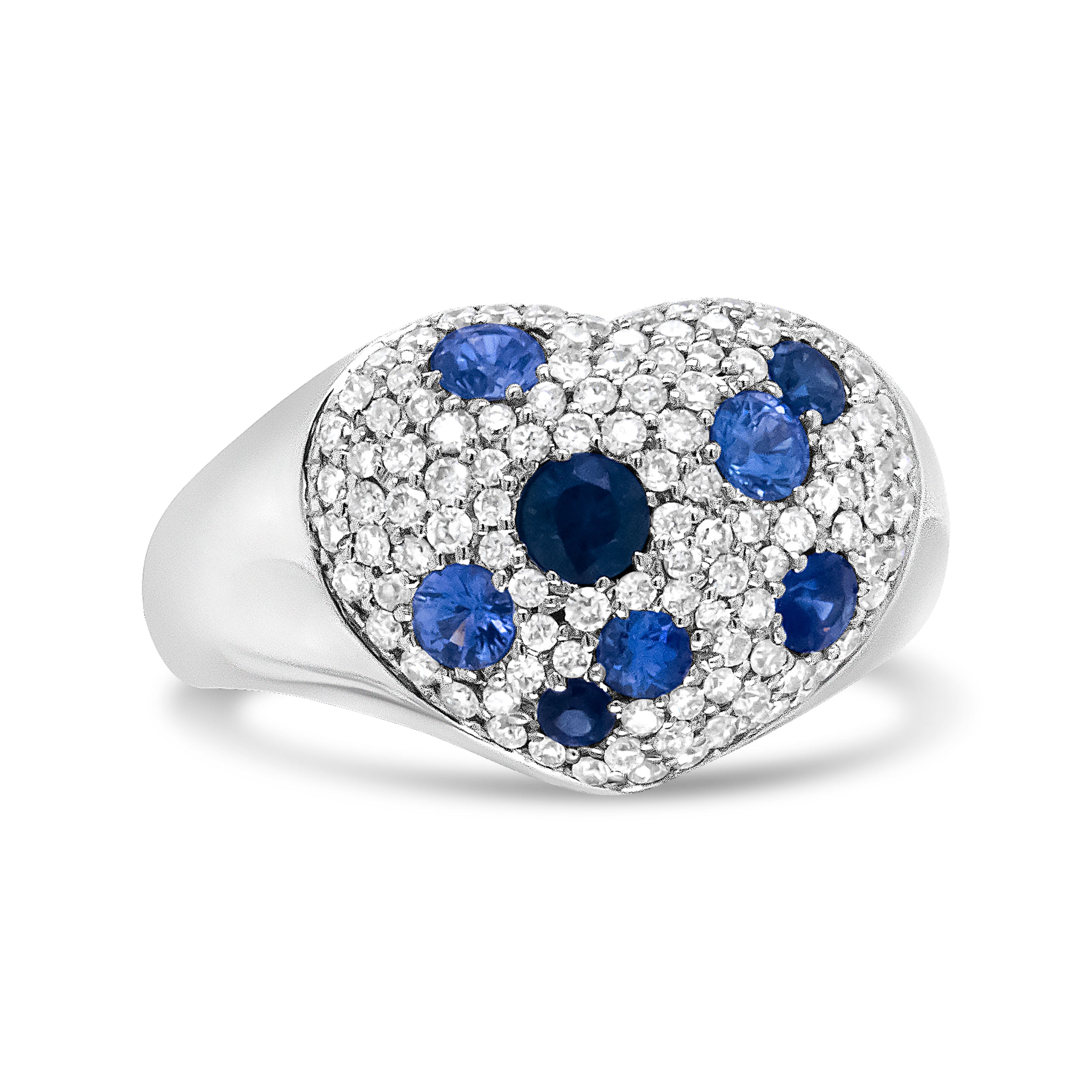 18K White Gold Blue Sapphire and 5/8 Cttw Diamond Cluster Heart Shaped Ring (F-G Color, VS1-VS2 Clarity) - Size 7.5 by Bids.com