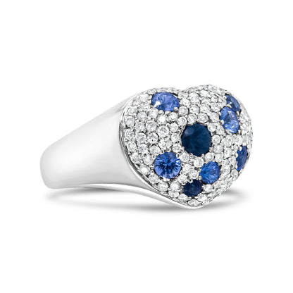 18K White Gold Blue Sapphire and 5/8 Cttw Diamond Cluster Heart Shaped Ring (F-G Color, VS1-VS2 Clarity) - Size 7.5 by Bids.com