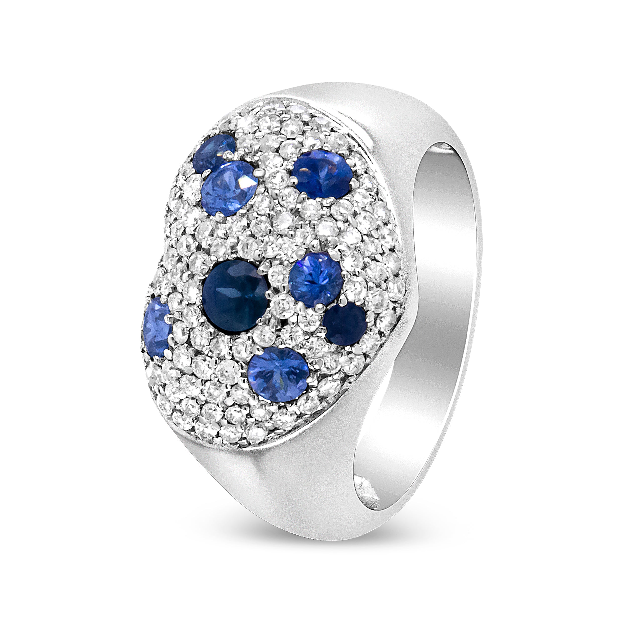 18K White Gold Blue Sapphire and 5/8 Cttw Diamond Cluster Heart Shaped Ring (F-G Color, VS1-VS2 Clarity) - Size 7.5 by Bids.com