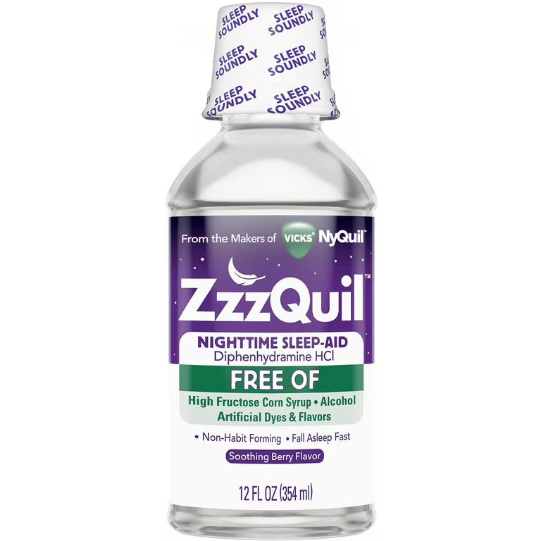 ZzzQuil Nighttime Sleep Aid Alcohol Free Soothing Mango Berry Flavor Liquid 12 Oz by Pasteur Pharmacy