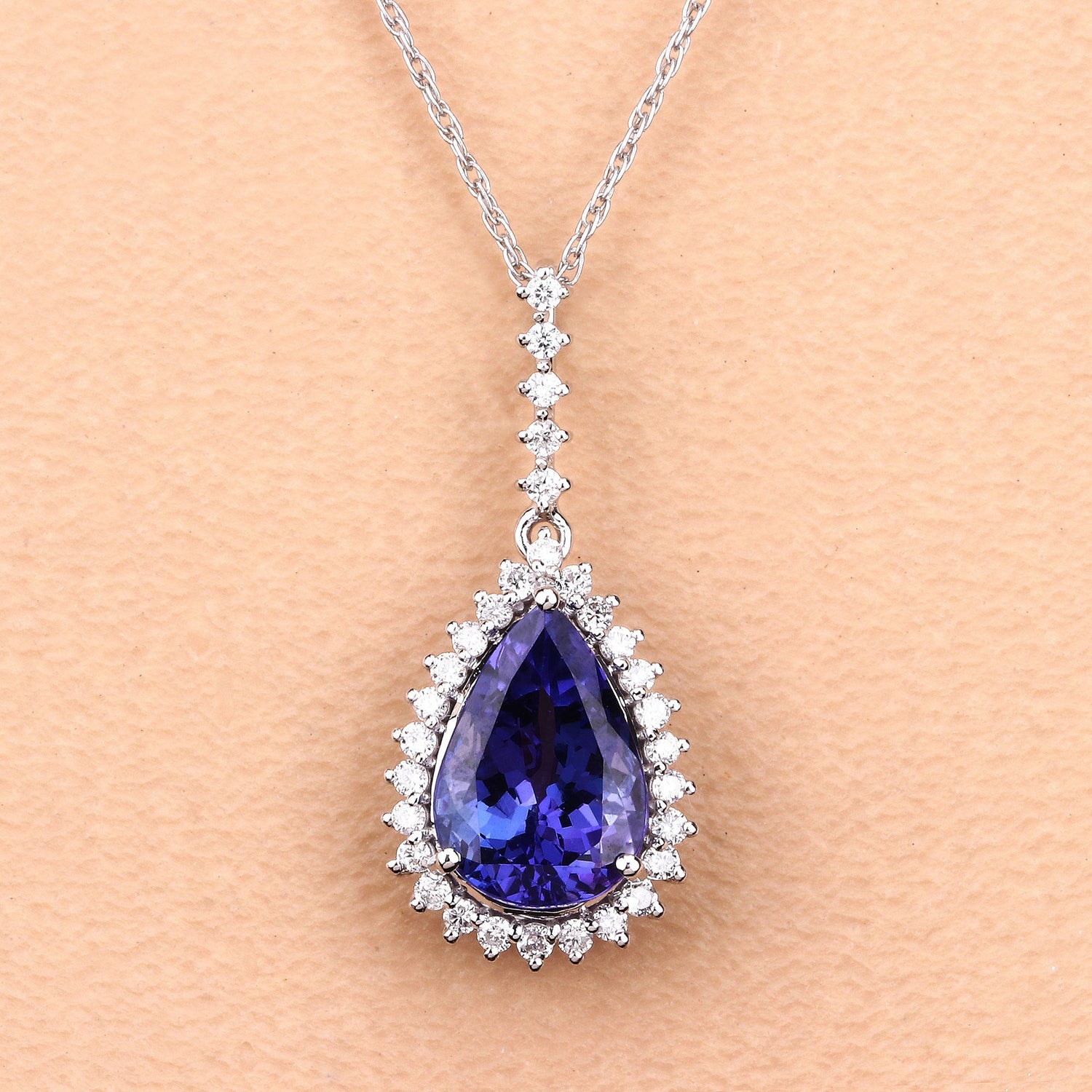 3.05 Carat Genuine Tanzanite and White Diamond 14K White Gold Pendant by Bids.com