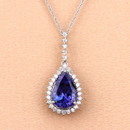 3.05 Carat Genuine Tanzanite and White Diamond 14K White Gold Pendant by Bids.com
