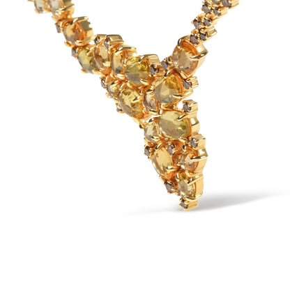 18K Yellow Gold 1/2 Cttw Brown Diamond and Multi-Size Oval Yellow Sapphire Cluster Cascade Station Necklace (Brown Color, SI1-SI2 Clarity) - Adjustable up to 14" to 16" by Bids.com