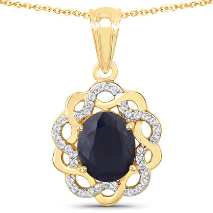 3.43 Carat Genuine Blue Sapphire and White Topaz .925 Sterling Silver Pendant by Bids.com