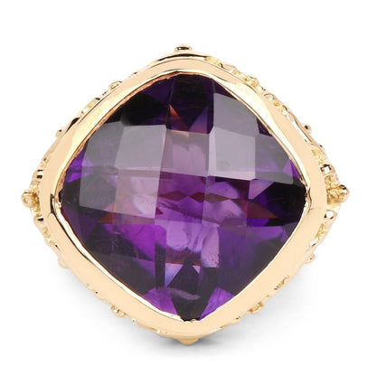 14K Yellow Gold Plated 8.40 Carat Genuine Amethyst .925 Sterling Silver Ring  DestGlow