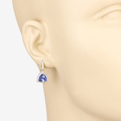 3.86 Carat Genuine Tanzanite and White Diamond 14K Yellow Gold Earrings by Bids.com