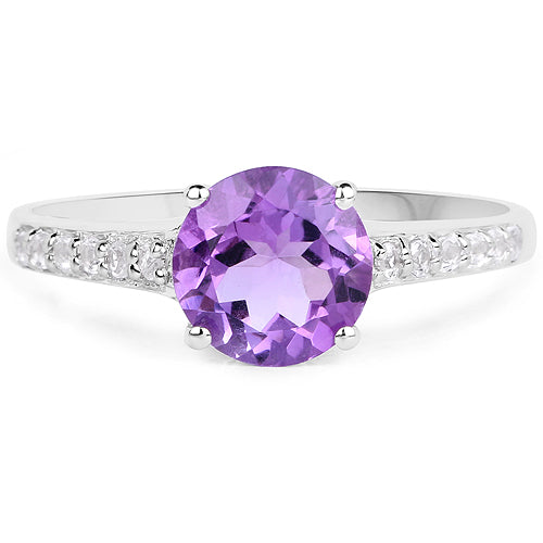 1.33 Carat Genuine Amethyst and White Topaz .925 Sterling Silver Ring  DestGlow
