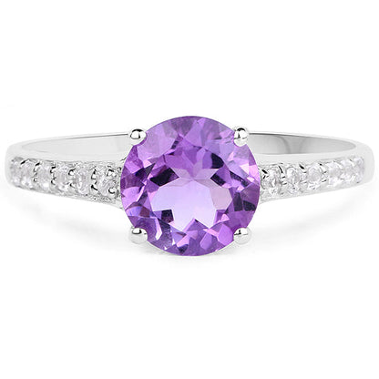 1.33 Carat Genuine Amethyst and White Topaz .925 Sterling Silver Ring  DestGlow
