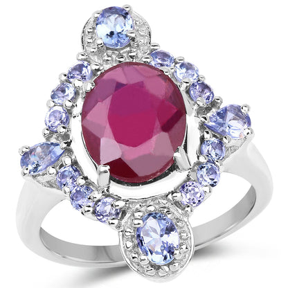 4.14 Carat Glass Filled Ruby and Tanzanite .925 Sterling Silver Ring by Bids.com