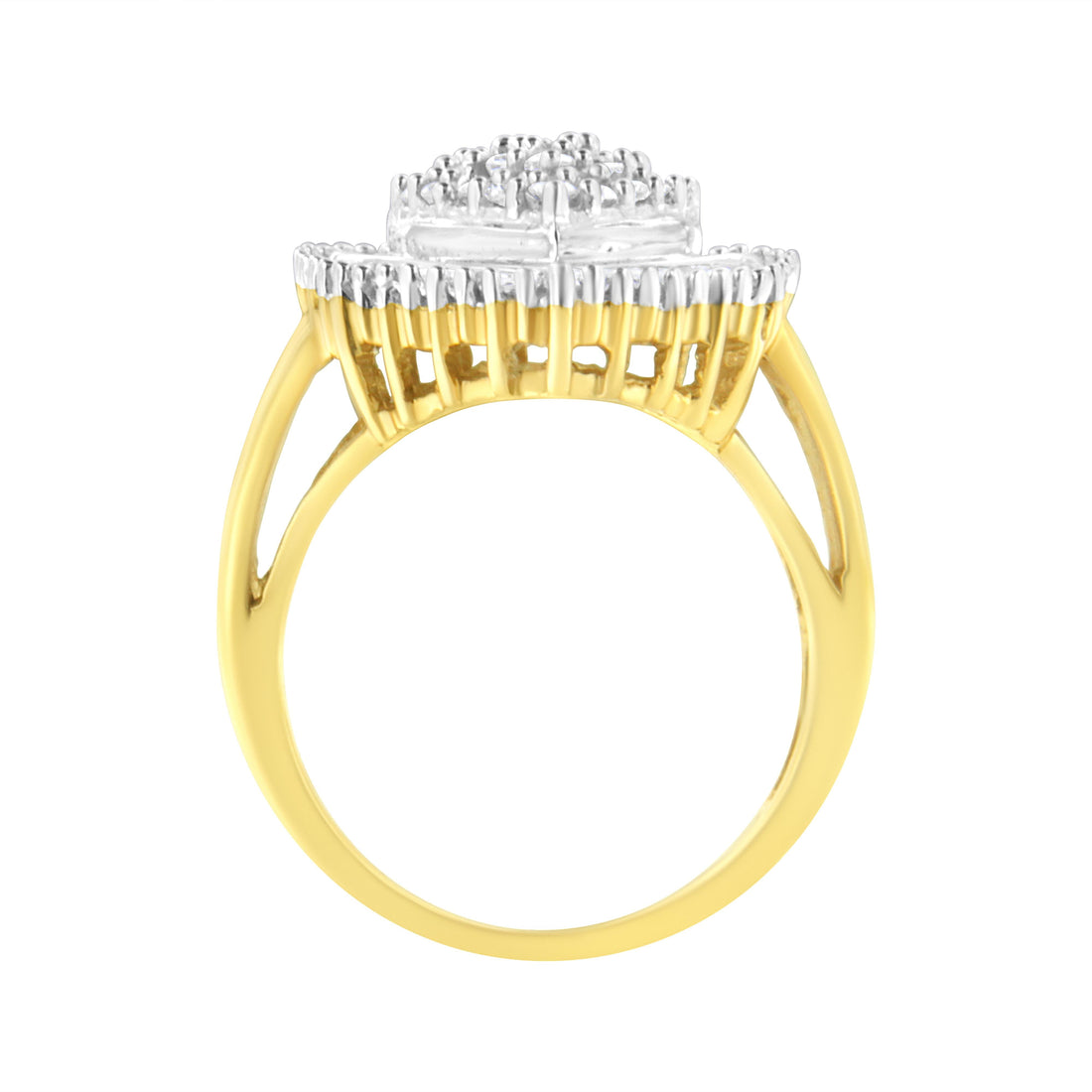 10K Yellow Gold 1.0 Cttw Round and Baguette Cut Diamond Oval Shaped Cluster Ring (I-J Color, I1-I2 Clarity) - Size 7 by Bids.com