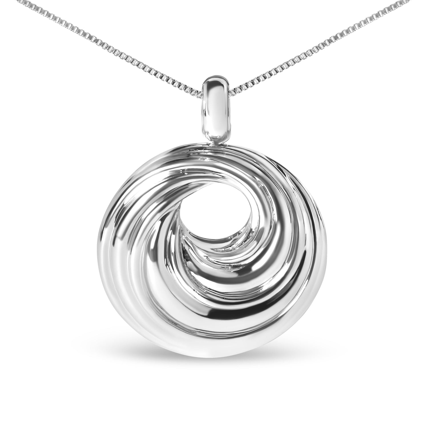.925 Sterling Silver Endless Wave Swirl Statement Medallion 18" Pendant Necklace by Bids.com