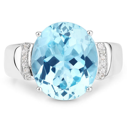 8.36 Carat Genuine Blue Topaz and White Zircon .925 Sterling Silver Ring by Bids.com