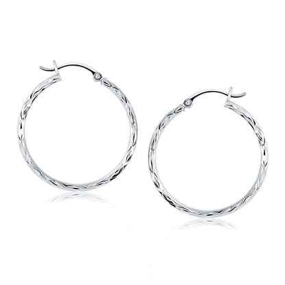14k White Gold Diamond Cut Hoop Earrings by Bids.com