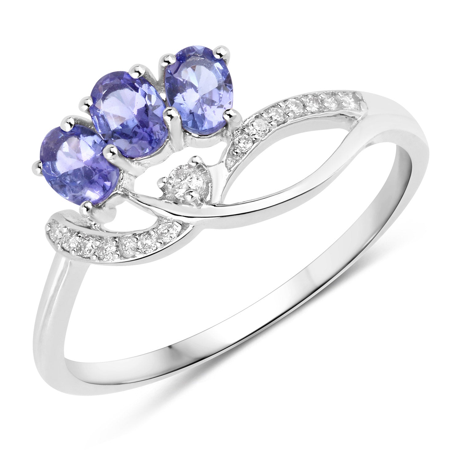0.56 Carat Genuine Tanzanite and White Diamond 14K White Gold Ring by Bids.com