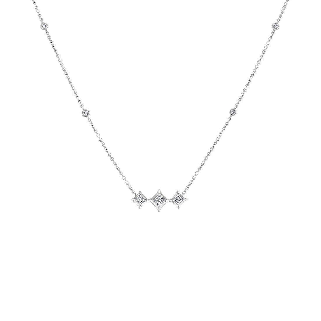 10K White Gold Bezel Set Princess Diamond 3 Stone Kite Shape and Station Necklace (H-I Color, SI2-I1 Clarity) - 18" Inches by Bids.com