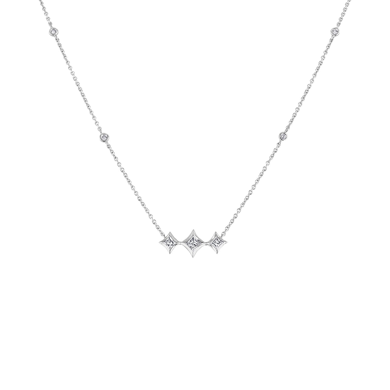 10K White Gold Bezel Set Princess Diamond 3 Stone Kite Shape and Station Necklace (H-I Color, SI2-I1 Clarity) - 18" Inches by Bids.com