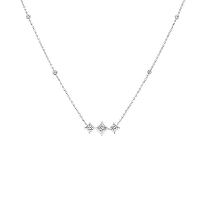 10K White Gold Bezel Set Princess Diamond 3 Stone Kite Shape and Station Necklace (H-I Color, SI2-I1 Clarity) - 18" Inches by Bids.com