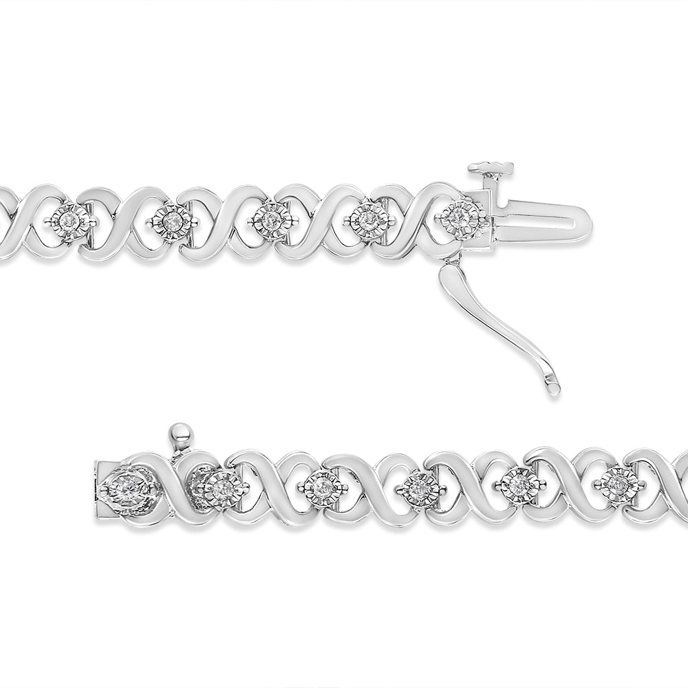 .925 Sterling Silver 1/3 Cttw Miracle Plate Round-Cut Diamond Infinity Link Bracelet (I-J Color, I3 Clarity) - Size 7.25" by Bids.com