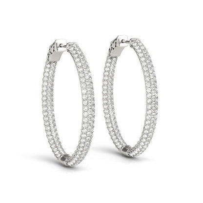 14k White Gold Diamond Hoop Double Sided Three Row Earrings (2 cttw) by Bids.com