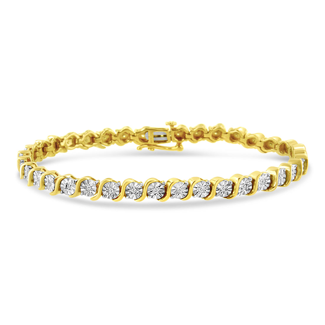 14K Rose Gold Plated .925 Sterling Silver 1/4 Cttw Diamond Round Miracle Plate and "S" Link Tennis Bracelet (I-J Color, I2- I3 Clarity) - 7" by Bids.com