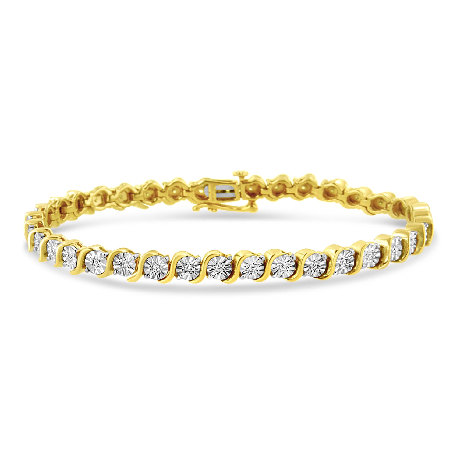14K Rose Gold Plated .925 Sterling Silver 1/4 Cttw Diamond Round Miracle Plate and "S" Link Tennis Bracelet (I-J Color, I2- I3 Clarity) - 7" by Bids.com
