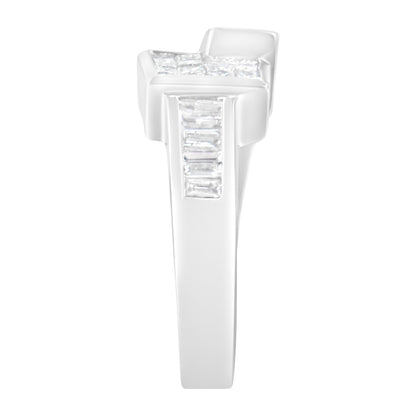 14K White Gold Princess and Baguette-cut Diamond Ring (1 1/3 Cttw, G-H Color, SI2-I1 Clarity) - Size 6-3/4  DestGlow