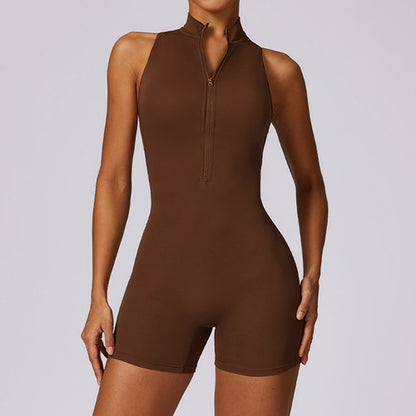 Women's Yoga Jumpsuit - Backless Zipper Front Athletic Romper for Workout & Gym