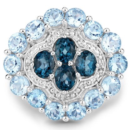 6.54 Carat Genuine London Blue Topaz, Blue Topaz and White Topaz .925 Sterling Silver Ring by Bids.com