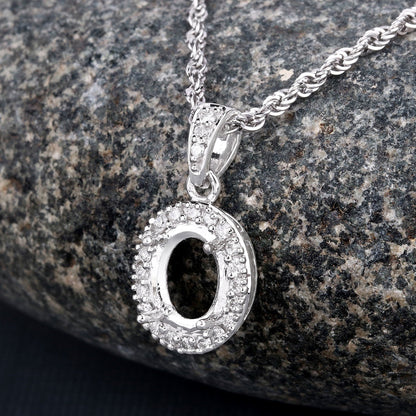 0.18 Carat Genuine White Diamond 14K White Gold Semi Mount Pendant - holds 8x6mm Oval Gemstone by Bids.com