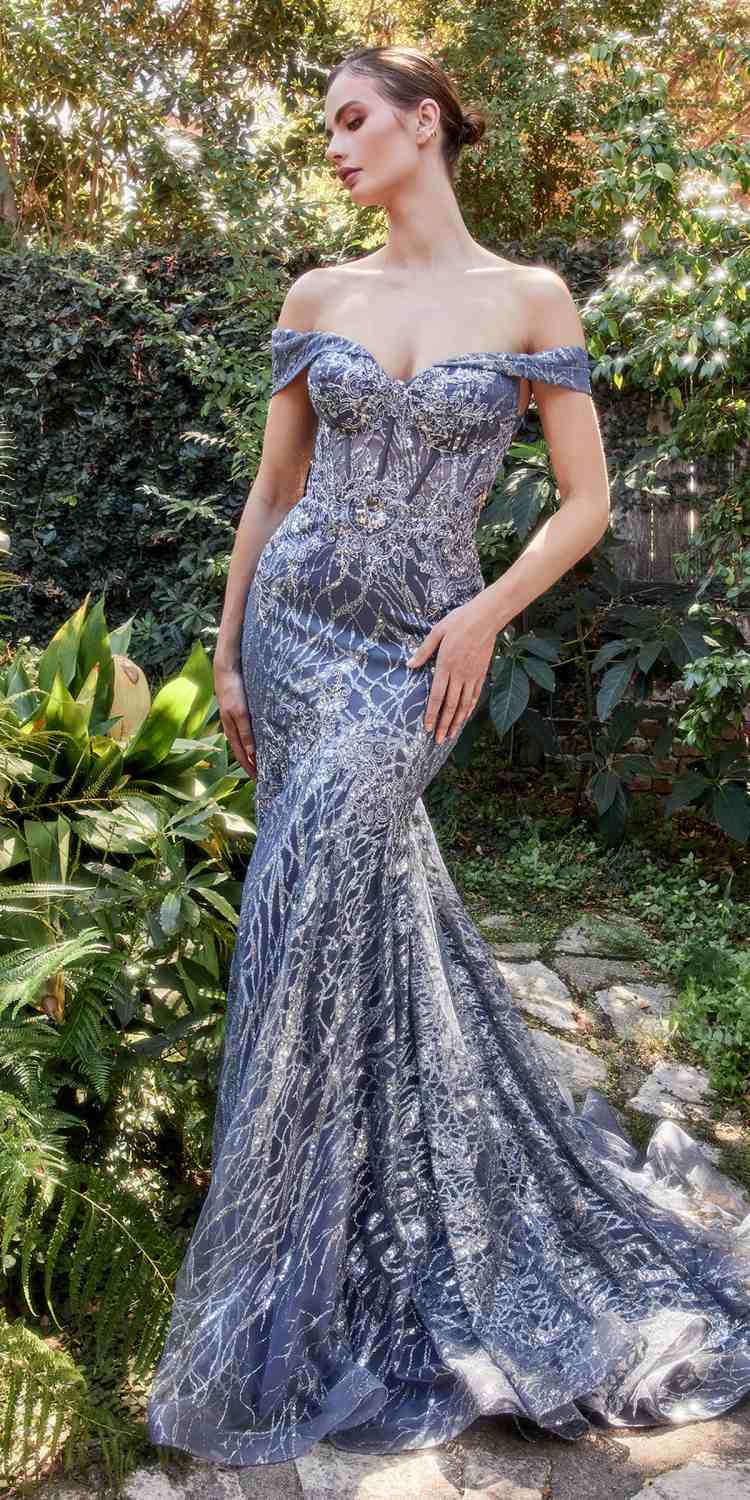 Andrea &amp; Leo A1107 Long Off the Shoulder Lace Fit and Flare Gown