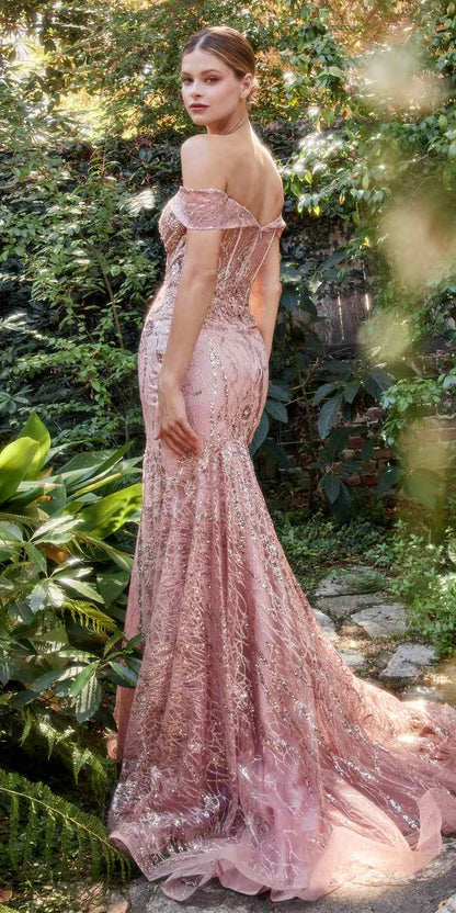 Andrea &amp; Leo A1107 Long Off the Shoulder Lace Fit and Flare Gown