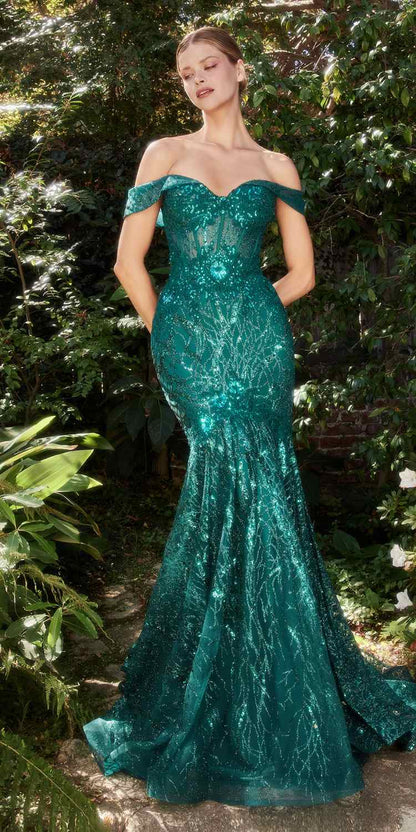 Andrea &amp; Leo A1107 Long Off the Shoulder Lace Fit and Flare Gown