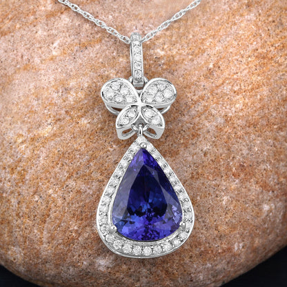 5.54 Carat Genuine Tanzanite and White Diamond 18K White Gold Pendant by Bids.com