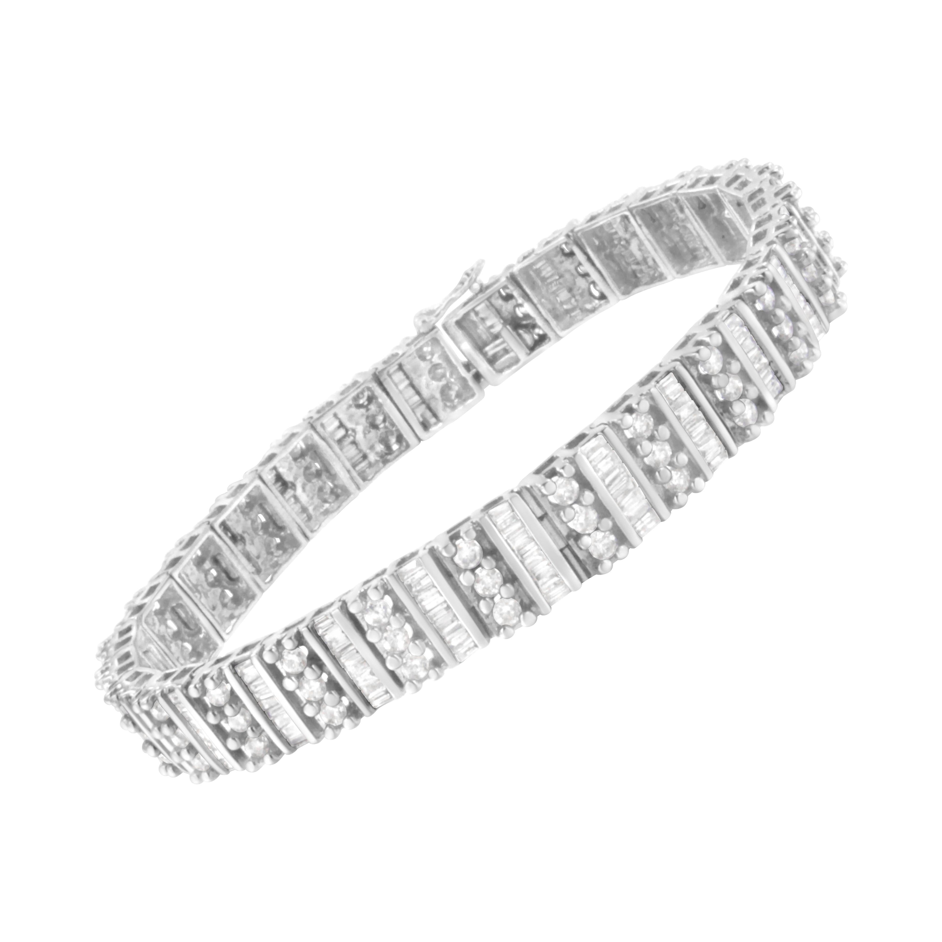 14K White Gold 4 7/8 cttw Baguette &amp; Round Brilliant-Cut Diamond Channel- &amp; Prong-Set Tennis Bracelet (I-J Color, I1-I2 Clarity) - Size 7.25" by Bids.com