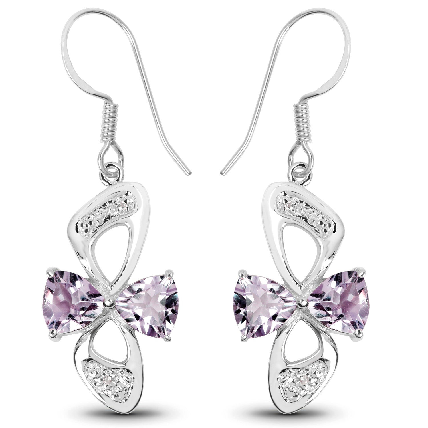 4.06 Carat Genuine Pink Amethyst &amp; White Topaz .925 Sterling Silver Earrings  DestGlow