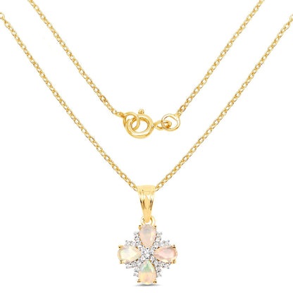 14K Yellow Gold Plated 1.19 Carat Genuine Ethiopian Opal and White Topaz .925 Sterling Silver Pendant  DestGlow