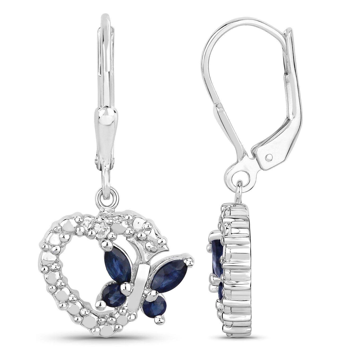 0.57 Carat Genuine Blue Sapphire and Created White Sapphire .925 Sterling Silver Earrings  DestGlow