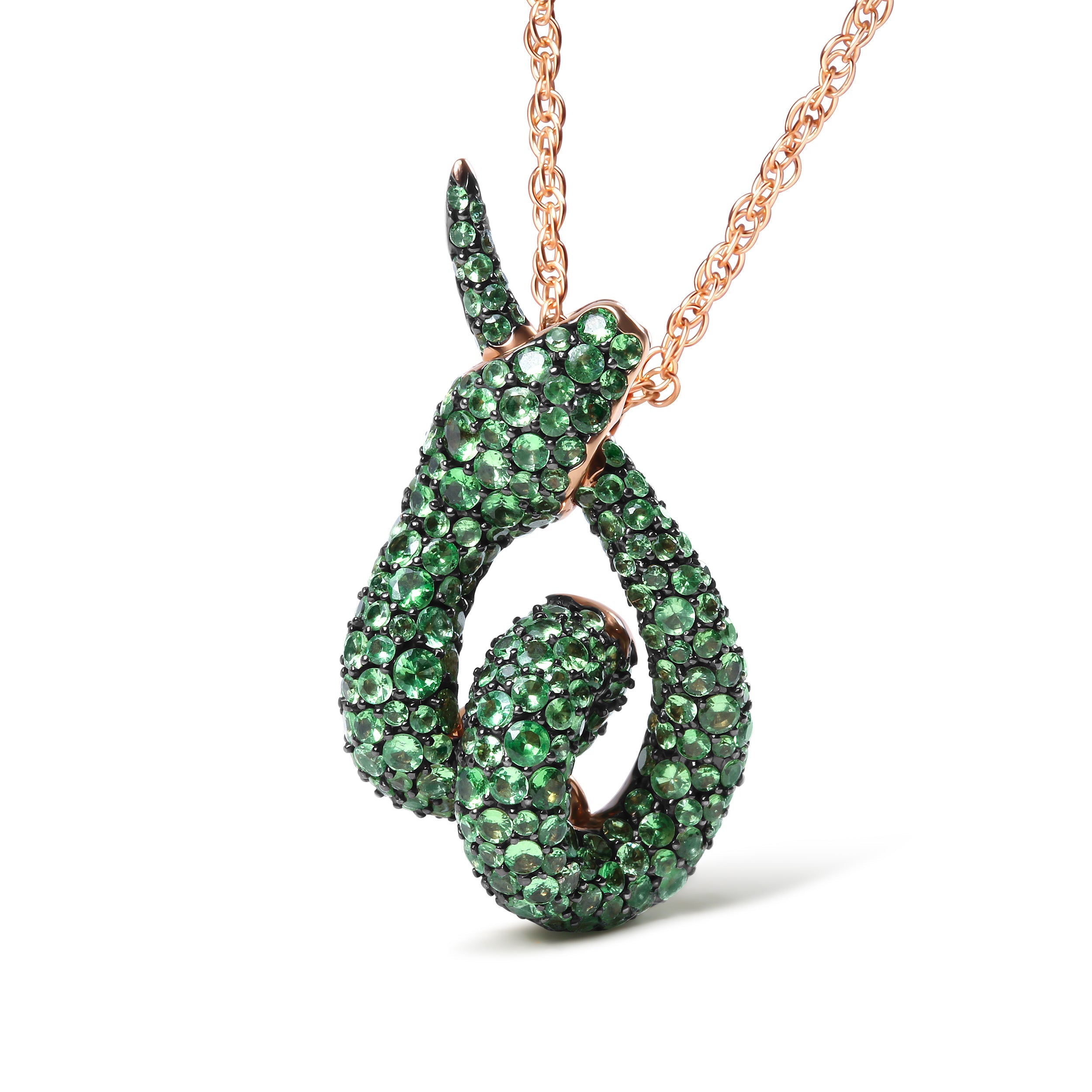 18K Rose Gold Round Green Tsavorite Gemstone Cluster Spiral Snake Design 18" Pendant Necklace (AAA+ Quality) by Bids.com
