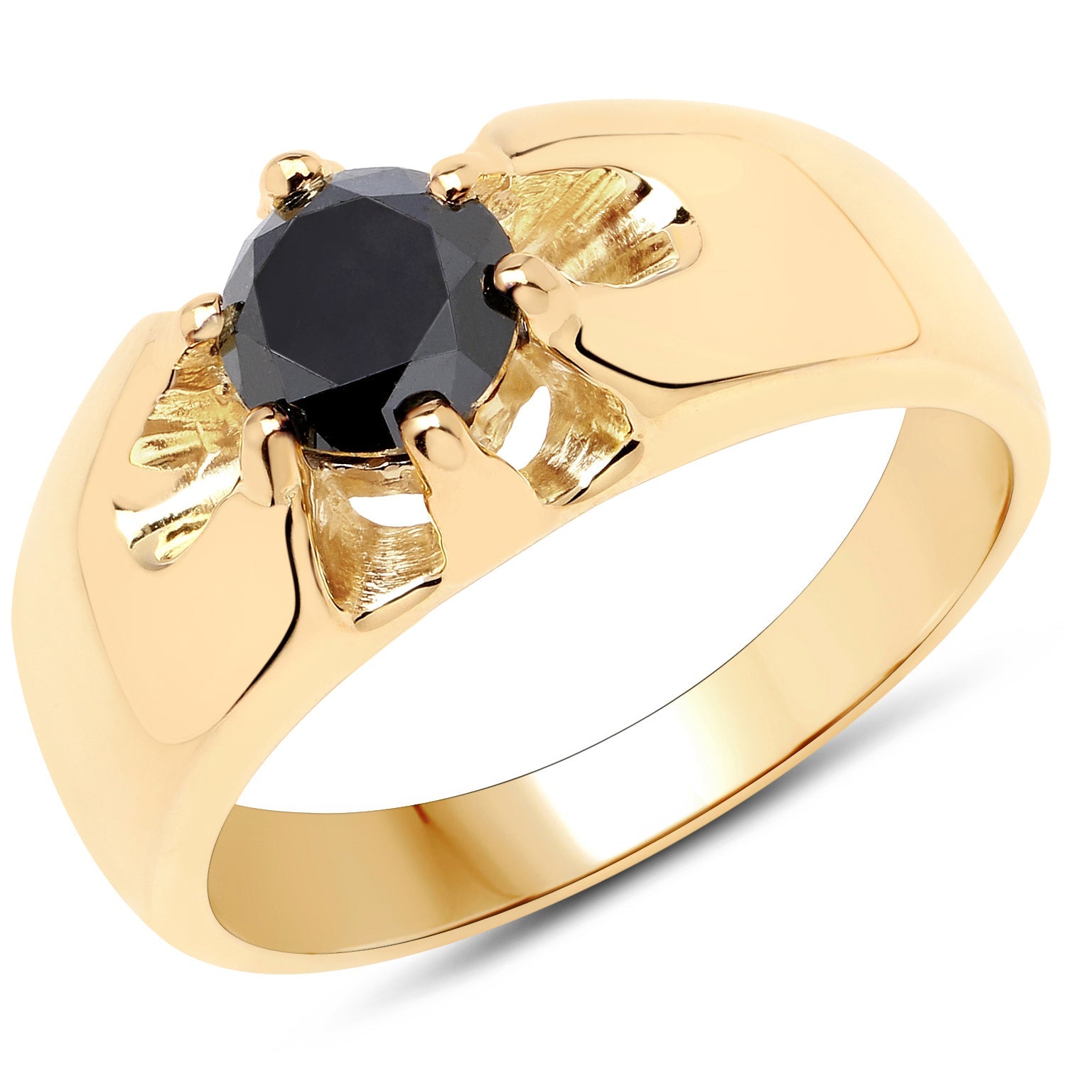 14K Yellow Gold Plated 1.00 Carat Genuine Black Diamond .925 Sterling Silver Ring by Bids.com