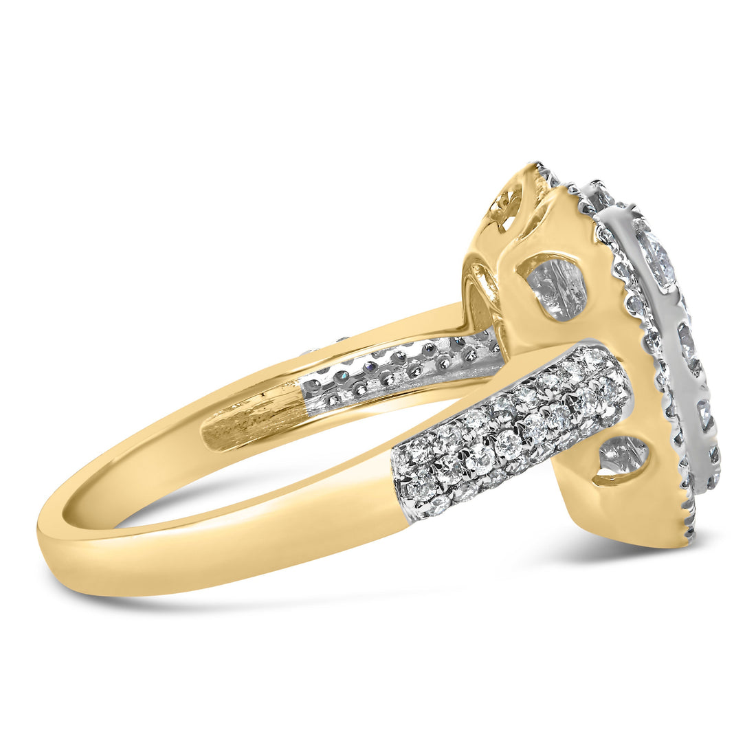 14K Yellow Gold 1 1/2 Cttw Diamond Heart Shaped Composite Ring (H-I Color, SI2-I1 Clarity) - Ring Size 7  DestGlow