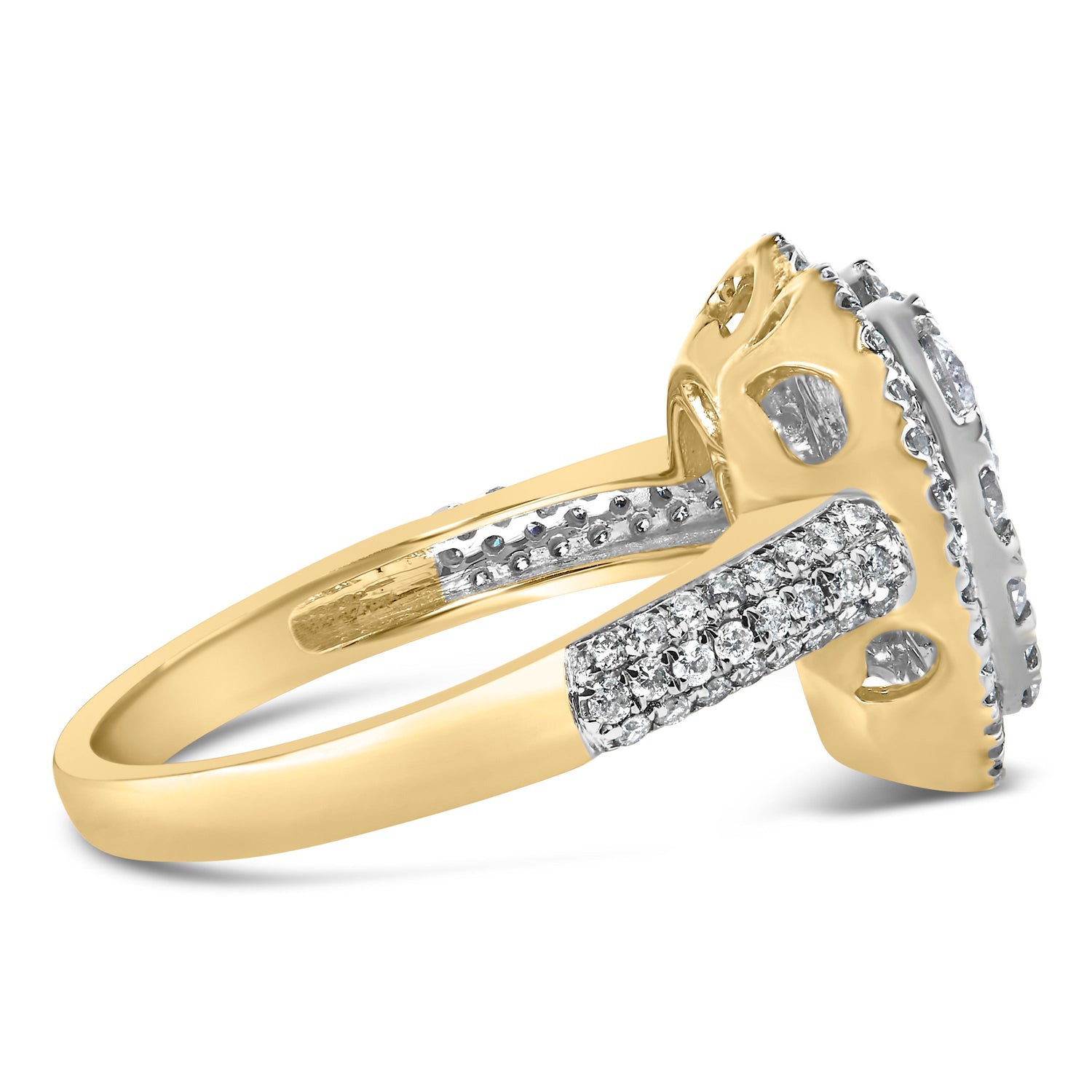 14K Yellow Gold 1 1/2 Cttw Diamond Heart Shaped Composite Ring (H-I Color, SI2-I1 Clarity) - Ring Size 7  DestGlow