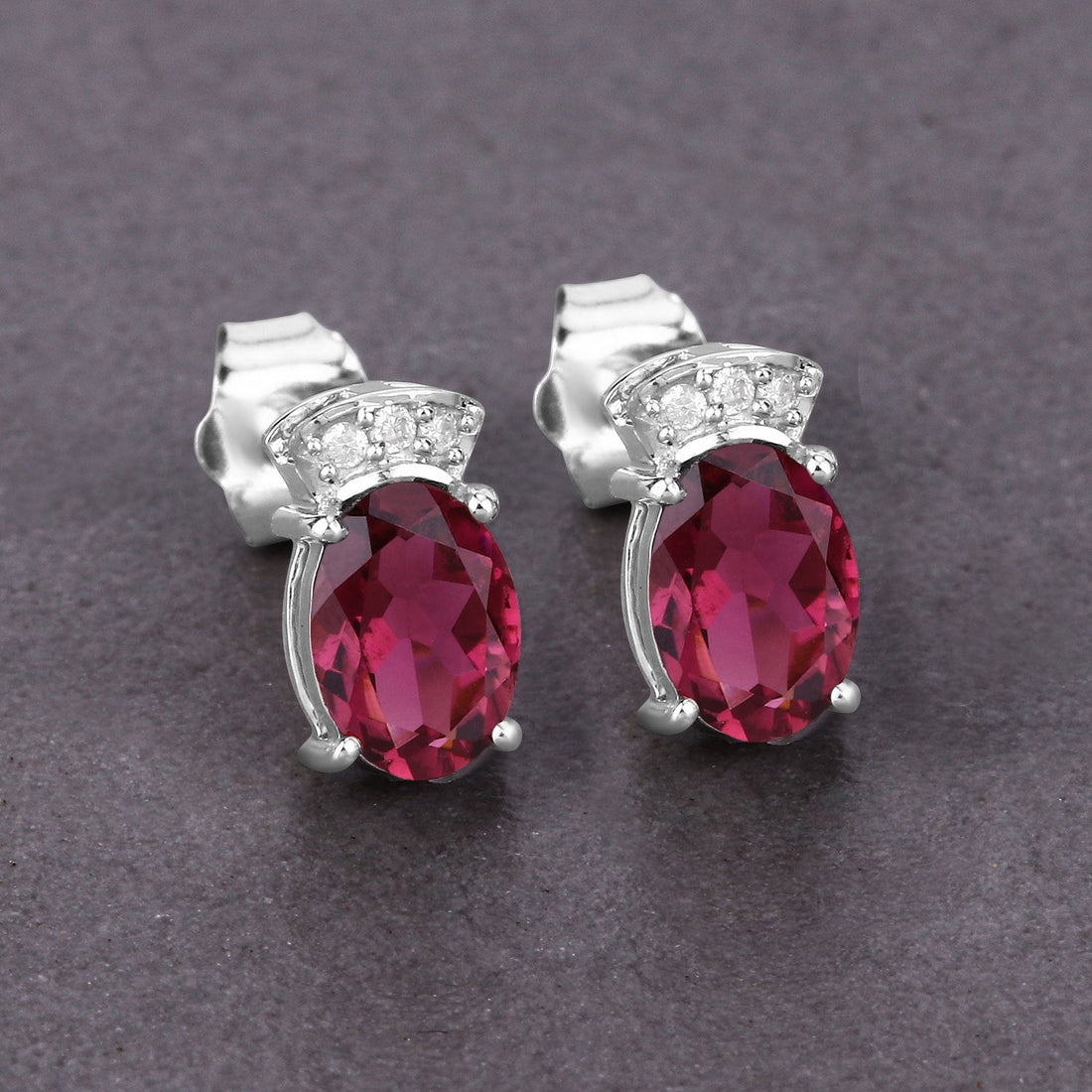 1.35 Carat Genuine Pink Tourmaline and White Diamond 14K White Gold Earrings by Bids.com