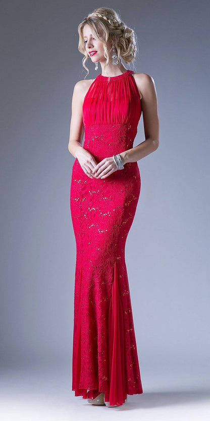 Cinderella Divine A1613 Halter High Neckline Long Formal Sheath Dress by DiscountDressShop