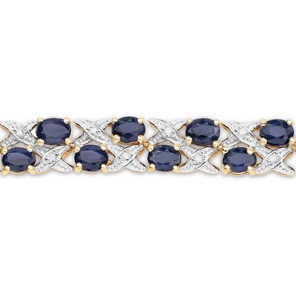 14K Yellow Gold Plated 12.53 Carat Genuine Blue Sapphire and White Diamond .925 Sterling Silver Bracelet by Bids.com