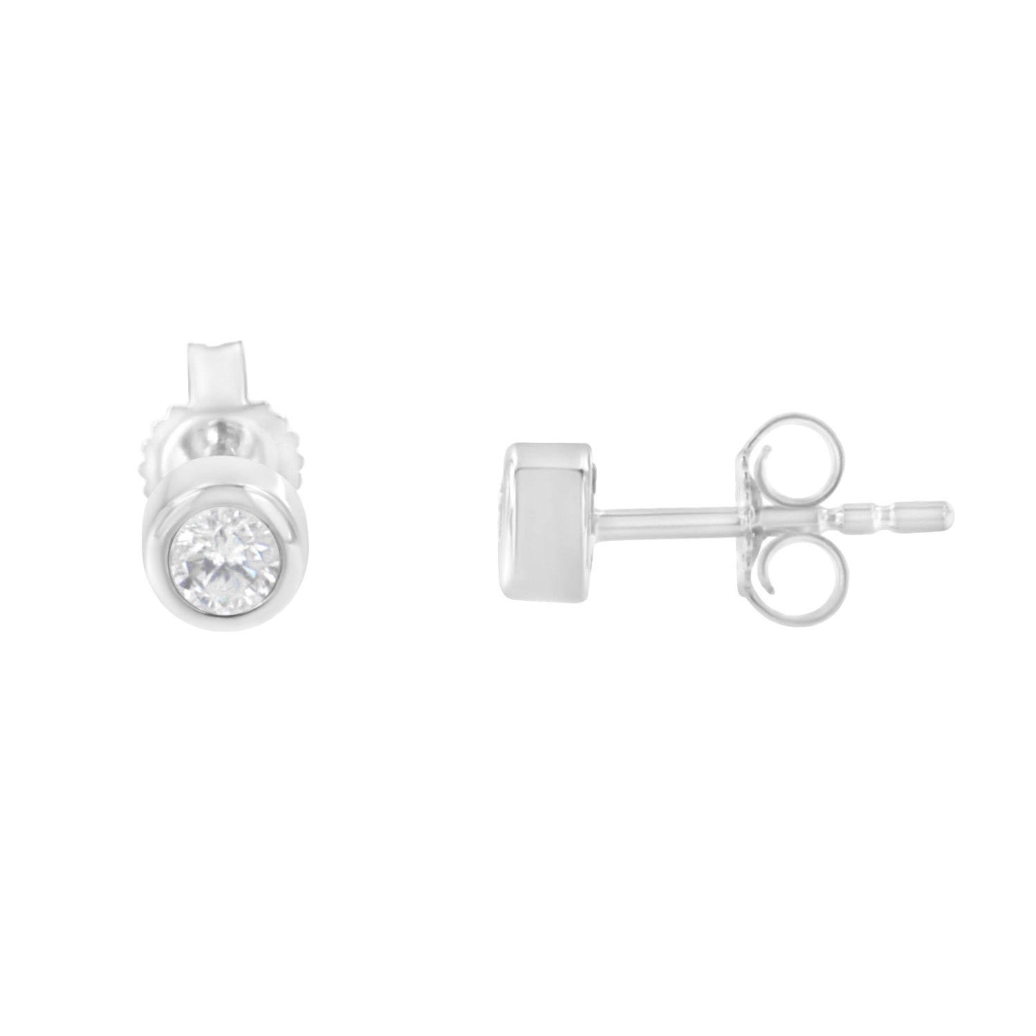 10K White Gold 1/5 Cttw Round Brilliant-Cut Near Colorless Diamond Bezel-Set Stud Earrings (H-I Color, I1-I2 Clarity) by Bids.com