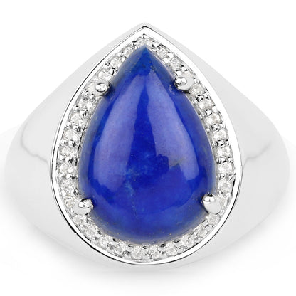 5.52 Carat Genuine Lapis and White Zircon .925 Sterling Silver Ring by Bids.com