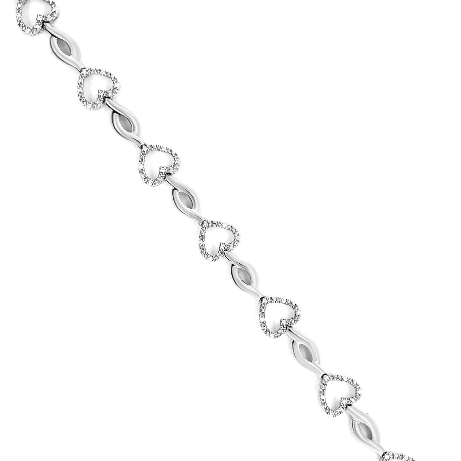 .925 Sterling Silver 1/4 Cttw Round-Cut Diamond Alternating Heart and Leaf Link Bracelet (I-J Color, I3 Clarity) - Size 7.25" by Bids.com