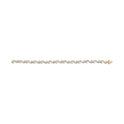 10k Yellow Gold 3.00 Cttw Round-Cut and Baguette-Cut Floral Link 7.25" Bracelet (I-J Color, I1-I2 Clarity) by Bids.com